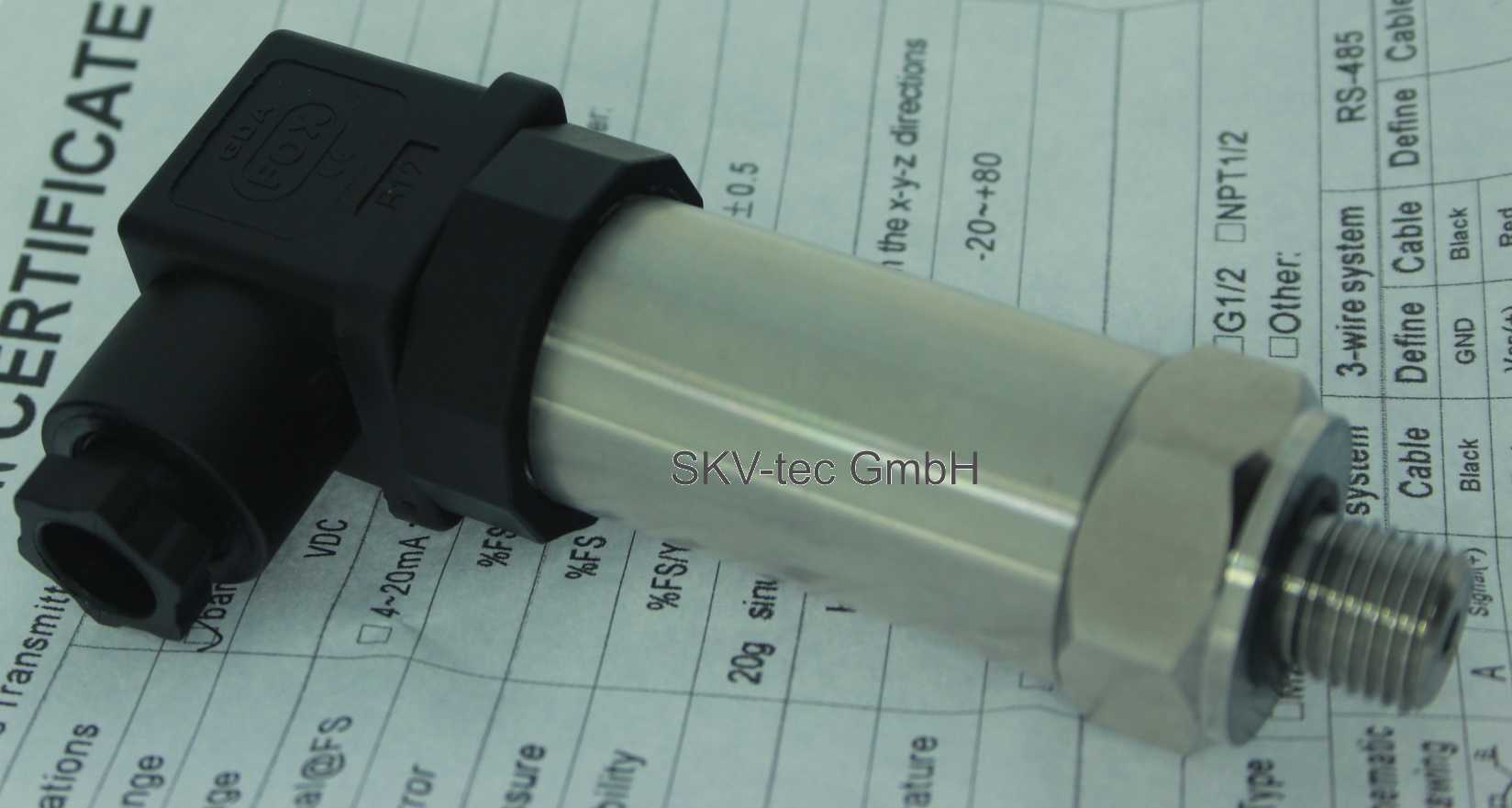 Drucksensor PT2 mit DIN 43650A Anschluss auf Zertifikat